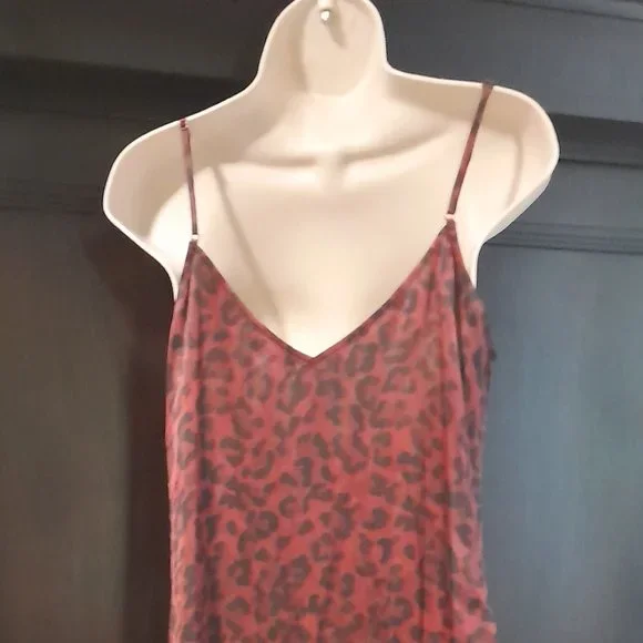 New Acrobat Maxi Silk slip dress Burgundy Red Brown Leopard Slit Spaghetti Strap - Picture 2 of 7